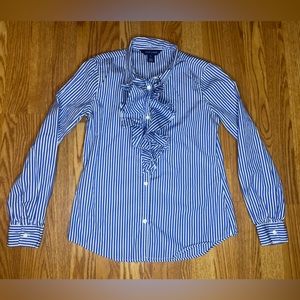 Junior Ralph Lauren 100% cotton fitted button down with ruffles